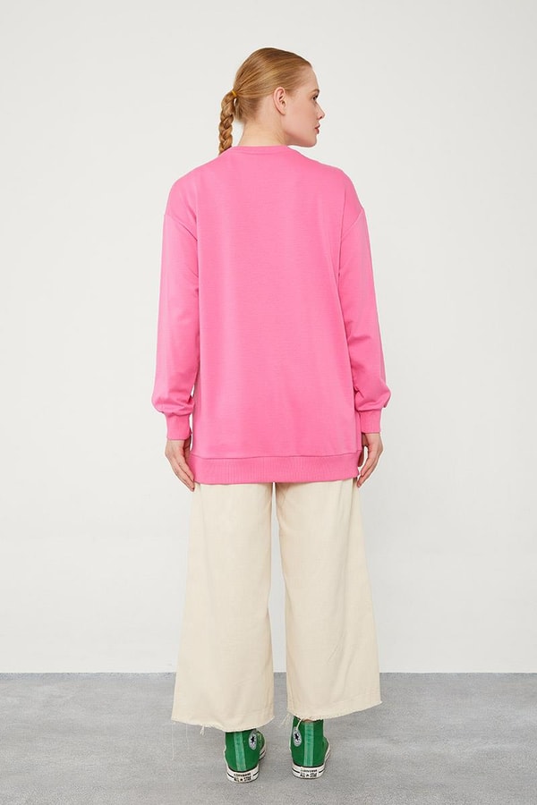 LevidorLevidor Fuşya Bisiklet Yaka Taş Baskılı Sweat