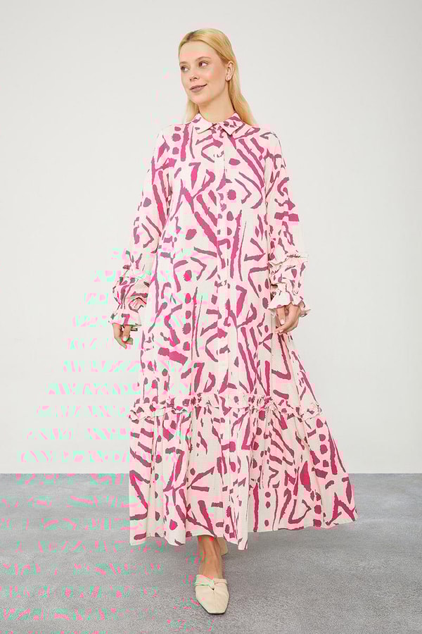 LevidorLevidor Fuşya Fırfır Detaylı Gömlek Elbise