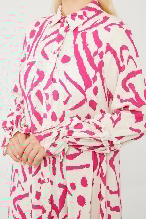 LevidorLevidor Fuşya Fırfır Detaylı Gömlek Elbise