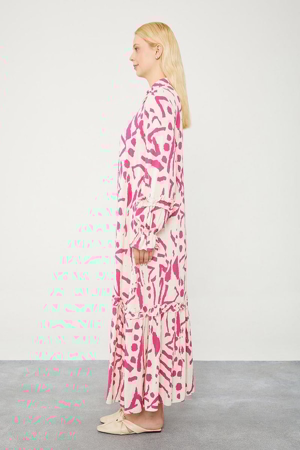 LevidorLevidor Fuşya Fırfır Detaylı Gömlek Elbise