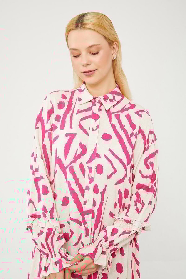 LevidorLevidor Fuşya Fırfır Detaylı Gömlek Elbise