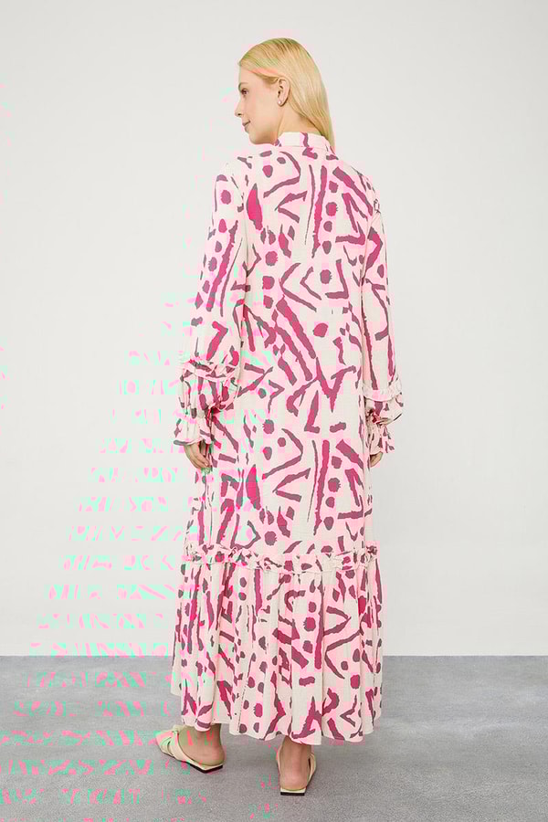 LevidorLevidor Fuşya Fırfır Detaylı Gömlek Elbise