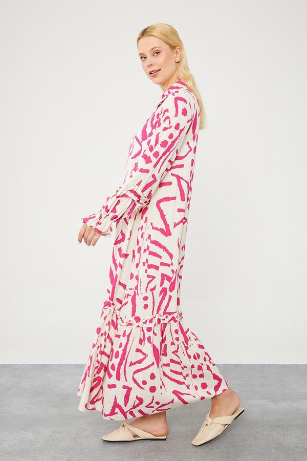 LevidorLevidor Fuşya Fırfır Detaylı Gömlek Elbise