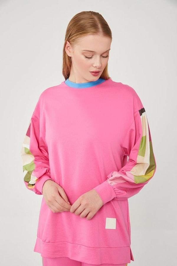 LevidorLevidor Fuşya Geometrik Desenli Spor Takım