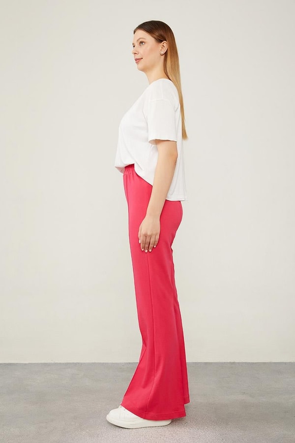 LevidorLevidor Fuşya İspanyol Paça Beli Lastikli Pantolon