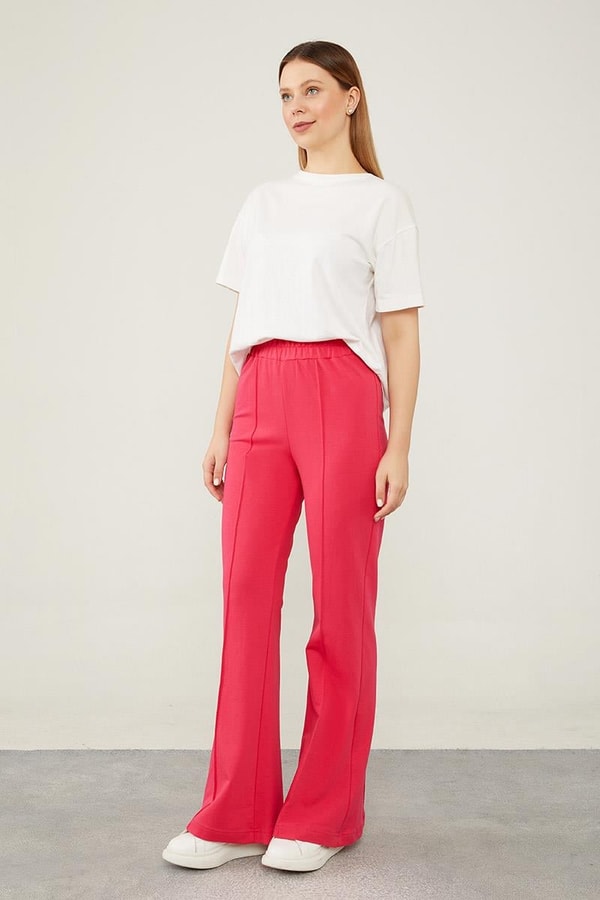 LevidorLevidor Fuşya İspanyol Paça Beli Lastikli Pantolon