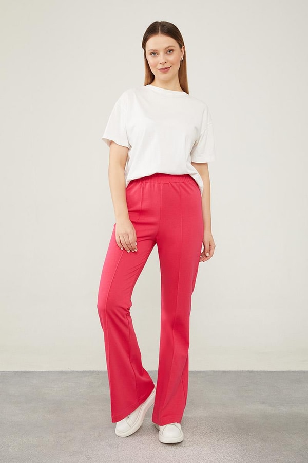 LevidorLevidor Fuşya İspanyol Paça Beli Lastikli Pantolon