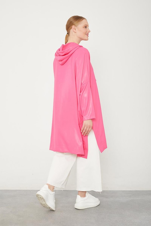LevidorLevidor Fuşya Kanguru Çepli Parlak Kumaş Tunik