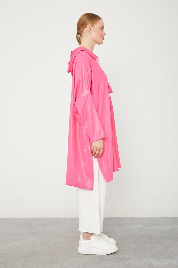 LevidorLevidor Fuşya Kanguru Çepli Parlak Kumaş Tunik