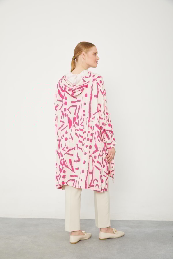 LevidorLevidor Fuşya Kapüşonlu Püskül Detaylı Keten Tunik