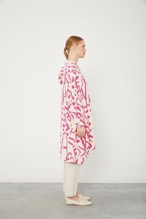 LevidorLevidor Fuşya Kapüşonlu Püskül Detaylı Keten Tunik