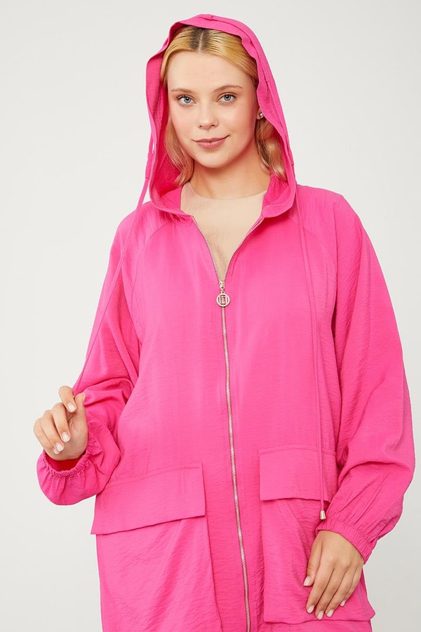 LevidorLevidor Fuşya Kapüşonlu Tril Kumaş Kap