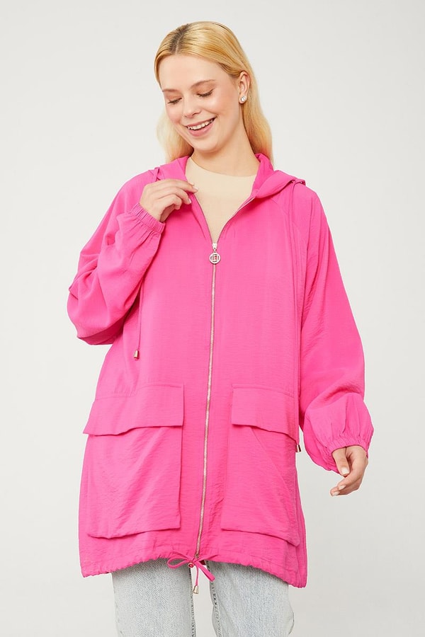 LevidorLevidor Fuşya Kapüşonlu Tril Kumaş Kap