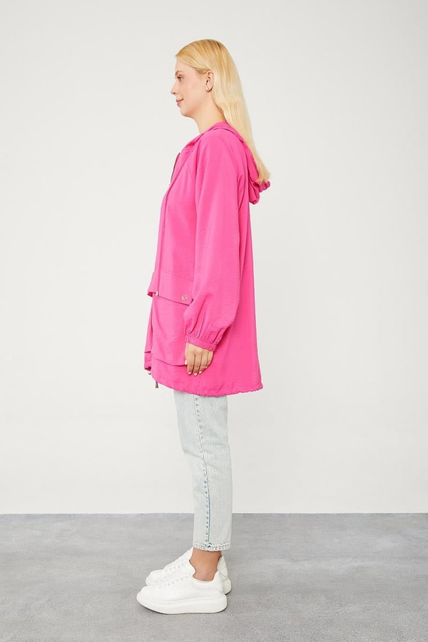 LevidorLevidor Fuşya Kapüşonlu Tril Kumaş Kap