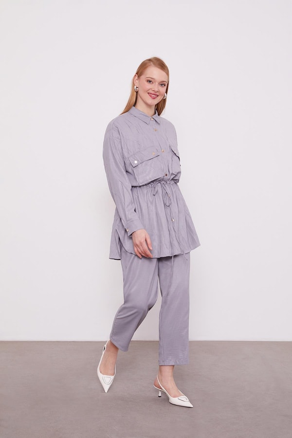 LevidorLevidor Gri Beli Büzgülü Pantolonlu Spor Takım