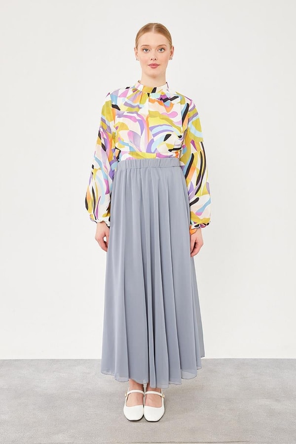 LevidorLevidor Gri Beli Lastikli Kloş Etek