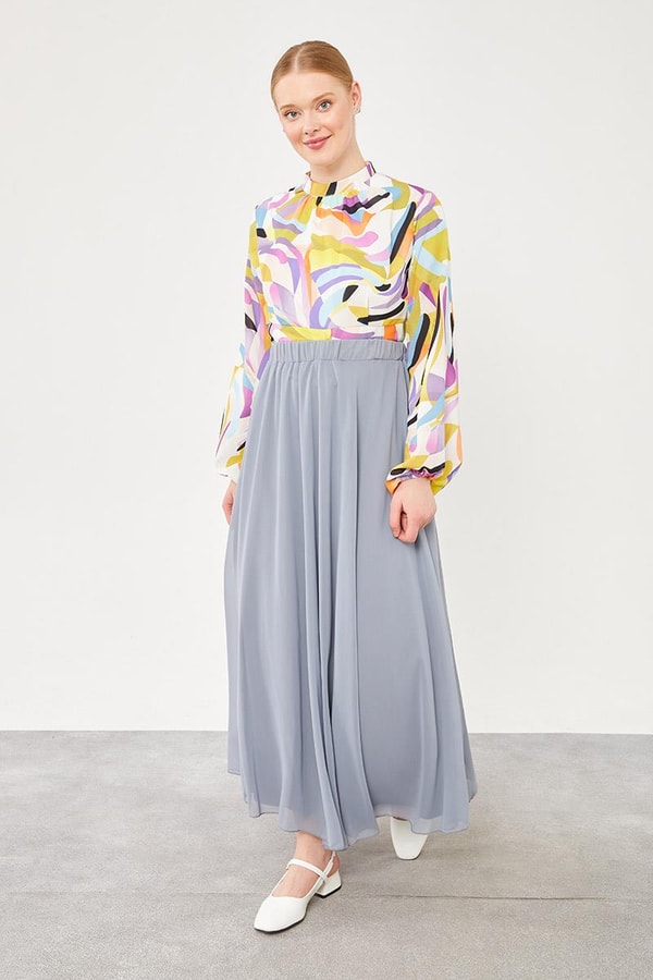 LevidorLevidor Gri Beli Lastikli Kloş Etek