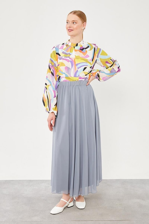 LevidorLevidor Gri Beli Lastikli Kloş Etek