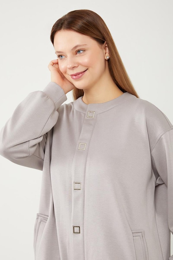 LevidorLevidor Gri Bisiklet Yaka Cepli Penye Pantolonlu Spor Takım