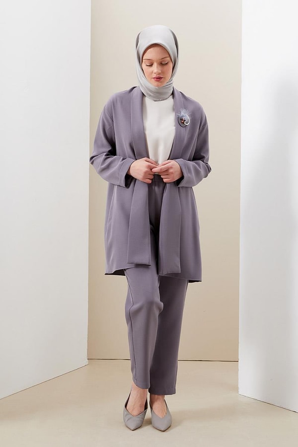 LevidorLevidor Gri Broş Detaylı Tunik Takım