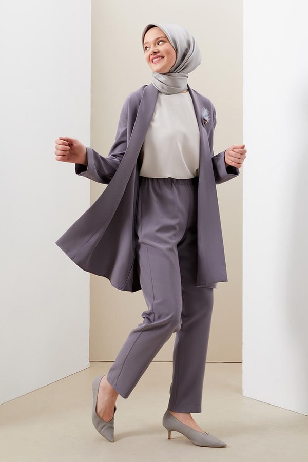 LevidorLevidor Gri Broş Detaylı Tunik Takım