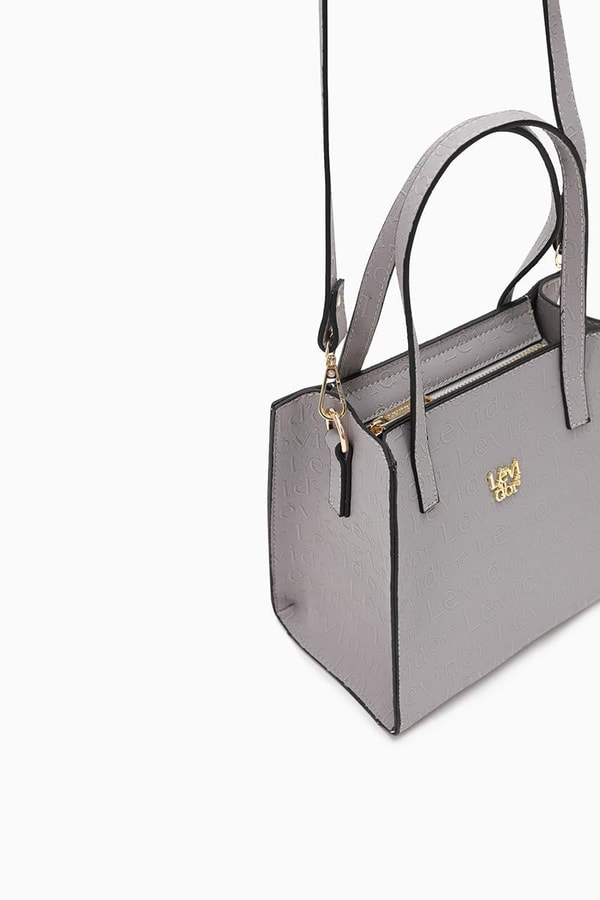 LevidorLevidor Gri Çapraz Askılı Monogram Baskılı Omuz Çantası