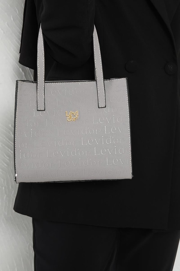 LevidorLevidor Gri Çapraz Askılı Monogram Baskılı Omuz Çantası