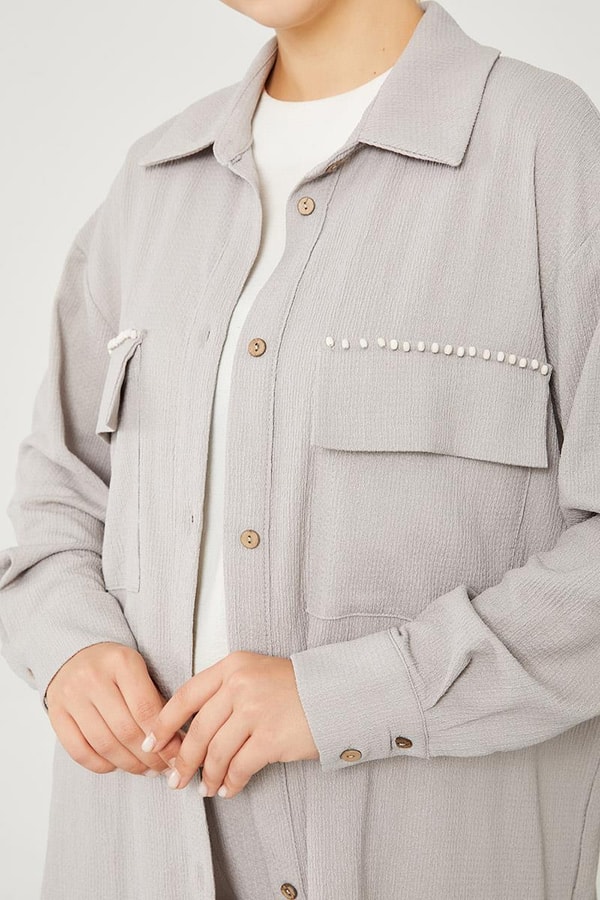 LevidorLevidor Gri Cep İşlemeli Bürümcük Kumaş Takım