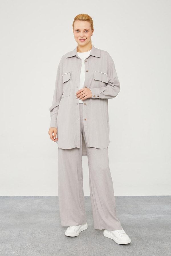 LevidorLevidor Gri Cep İşlemeli Bürümcük Kumaş Takım