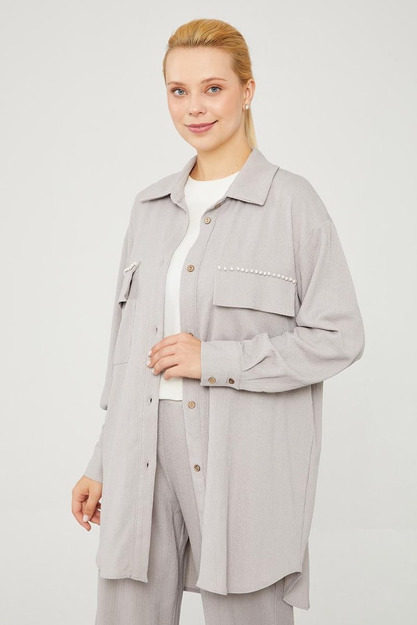 LevidorLevidor Gri Cep İşlemeli Bürümcük Kumaş Takım