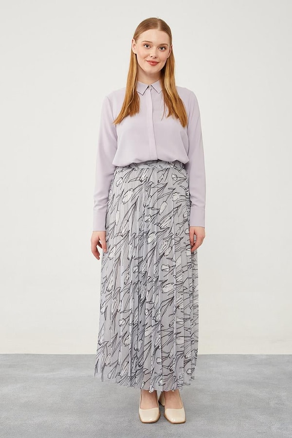 LevidorLevidor Gri Çiçek Desen Şifon Etek