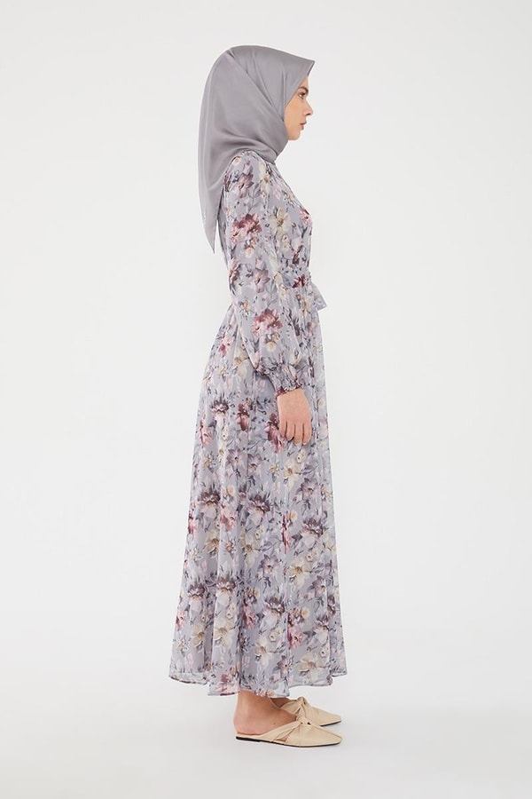 LevidorLevidor Gri Çiçek desen şifon elbise