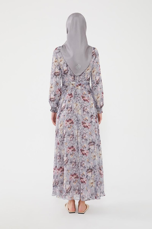 LevidorLevidor Gri Çiçek desen şifon elbise