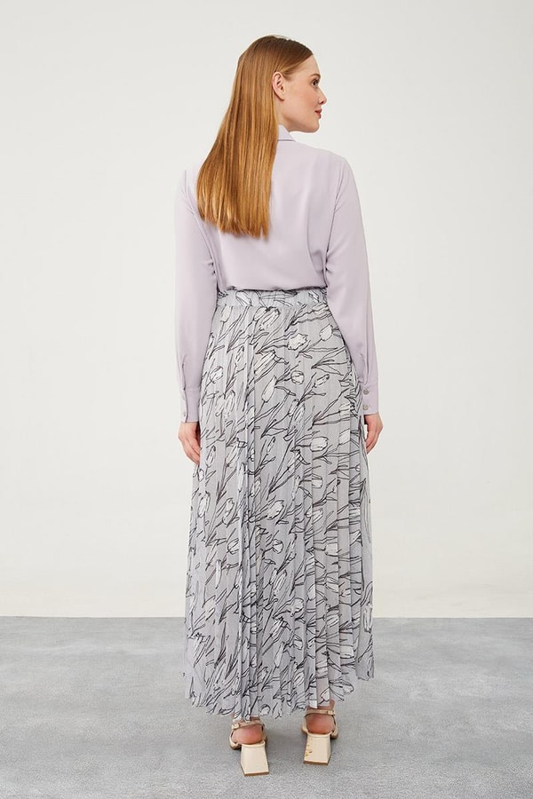 LevidorLevidor Gri Çiçek Desen Şifon Etek