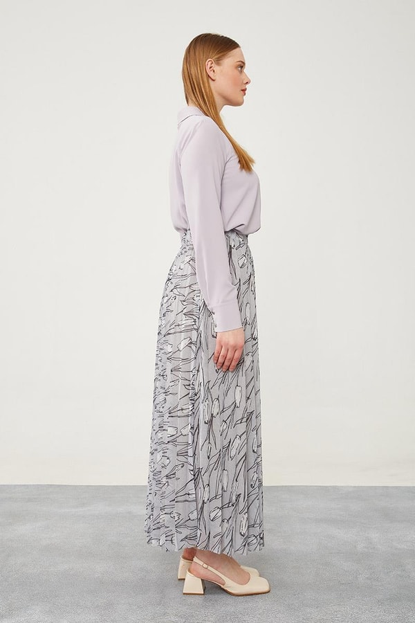 LevidorLevidor Gri Çiçek Desen Şifon Etek