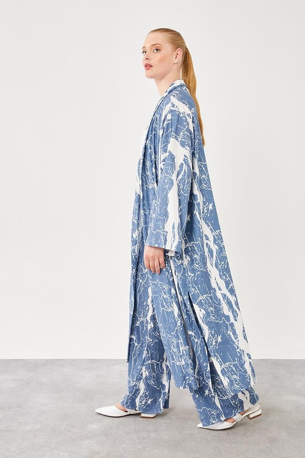 LevidorLevidor Gri Desenli Kimono Takım
