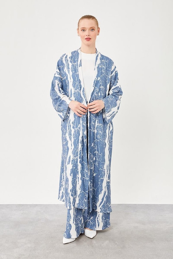 LevidorLevidor Gri Desenli Kimono Takım