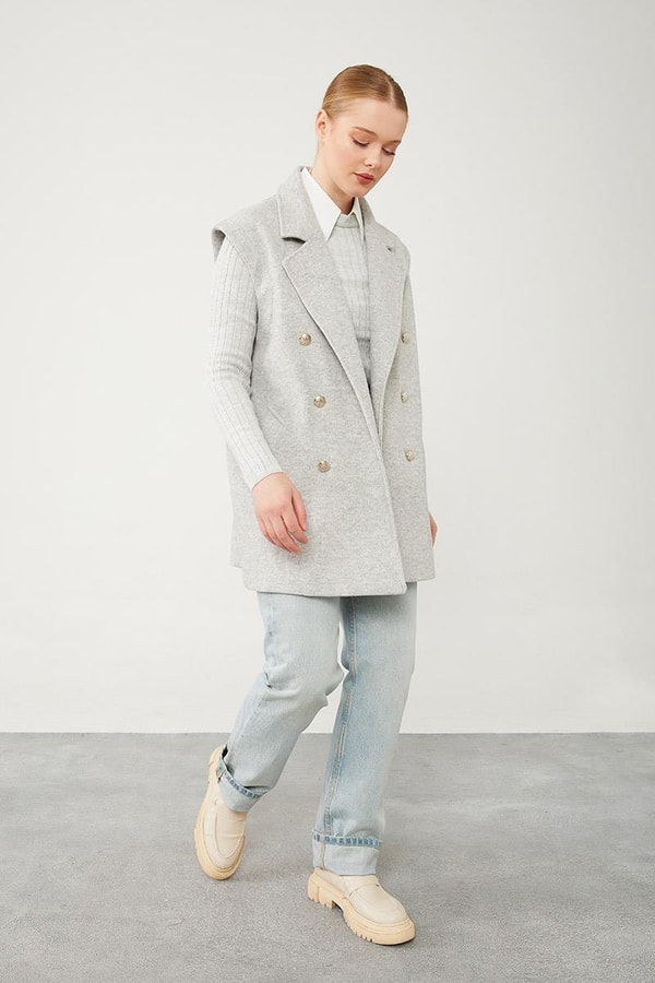 LevidorLevidor Gri Düğme Kapamalı Yelek