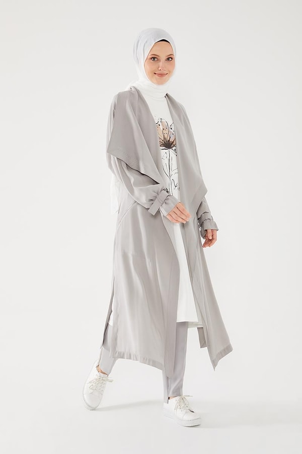 LevidorLevidor Gri İçi Baskılı Tunikli  Trençkot