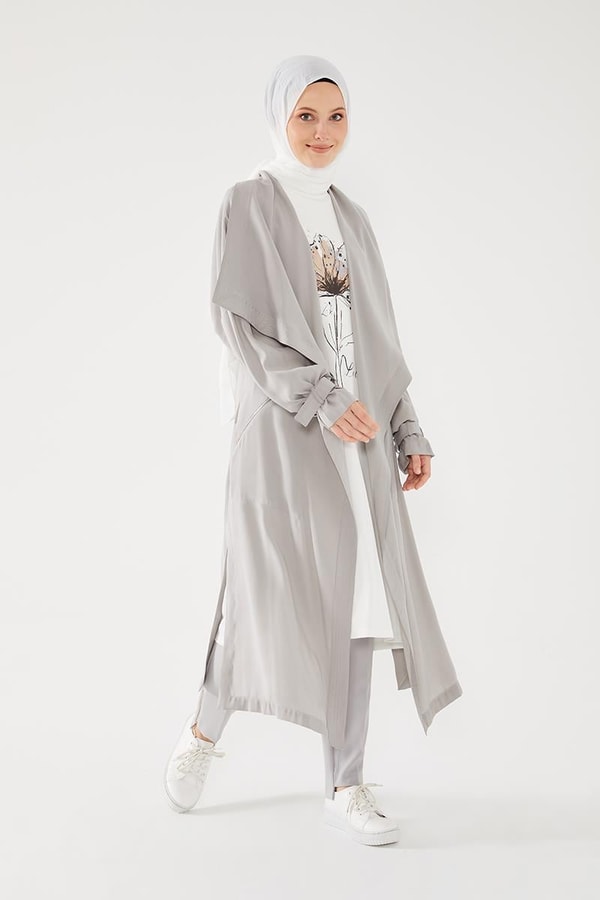 LevidorLevidor Gri İçi Baskılı Tunikli  Trençkot