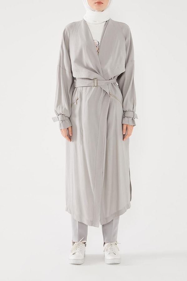 LevidorLevidor Gri İçi Baskılı Tunikli  Trençkot