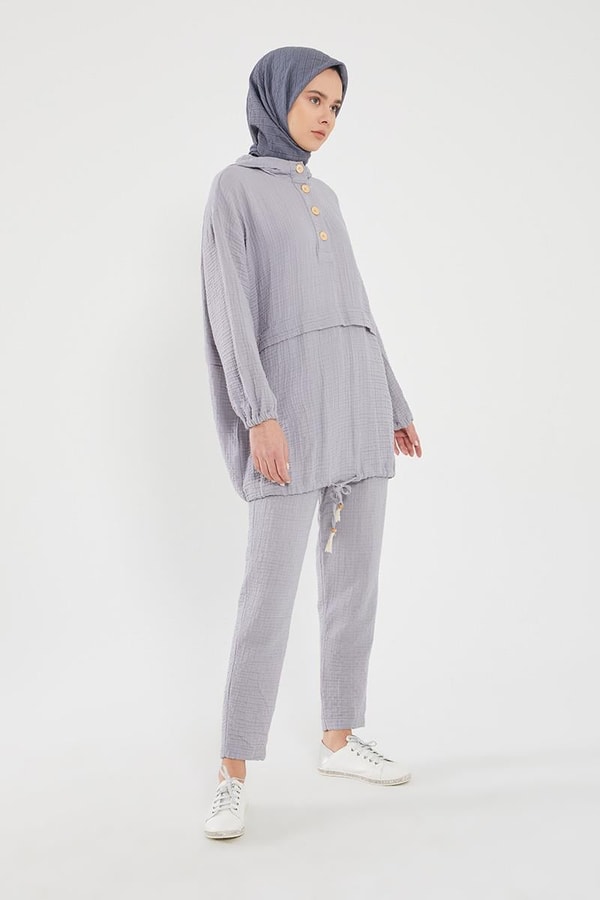 LevidorLevidor Gri Kapşonlu Muslin Spor Takım