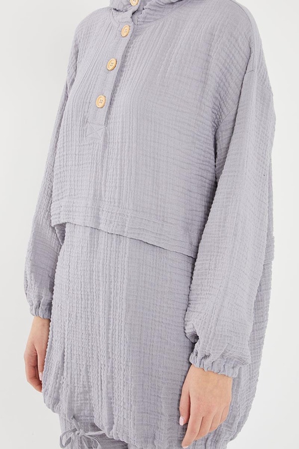 LevidorLevidor Gri Kapşonlu Muslin Spor Takım