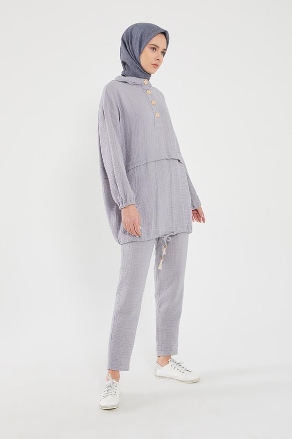 LevidorLevidor Gri Kapşonlu Muslin Spor Takım