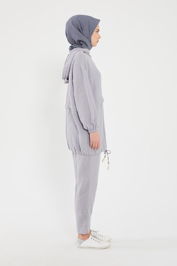 LevidorLevidor Gri Kapşonlu Muslin Spor Takım