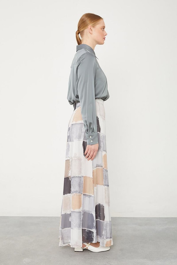 LevidorLevidor Gri Kare Desen Geniş Paçalı Pantolon