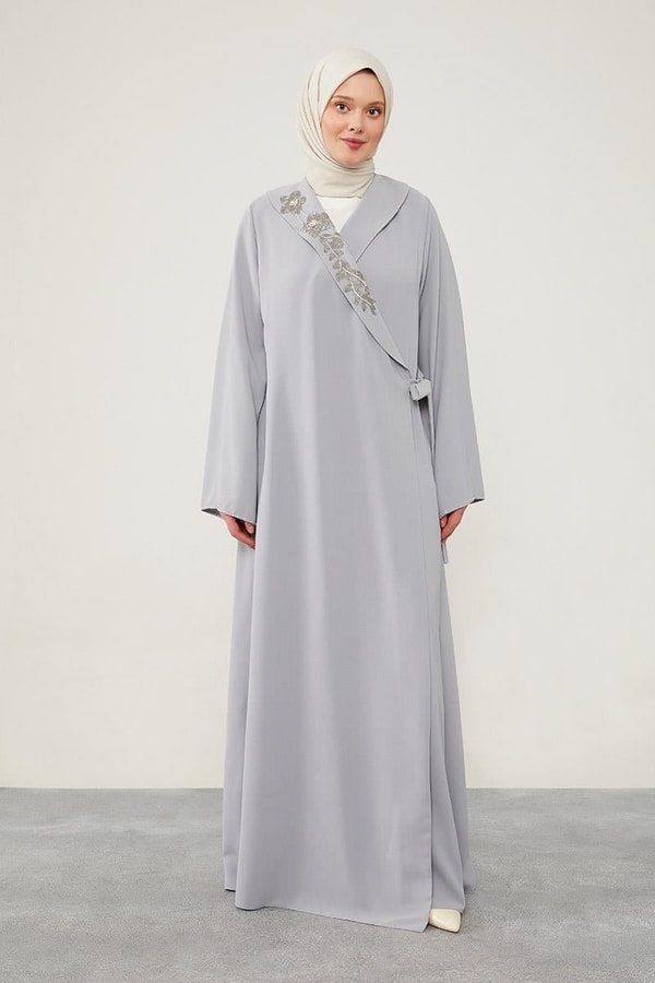 LevidorLevidor Gri Kruvaze Yakalı Yan Bağıcıklı Ferace