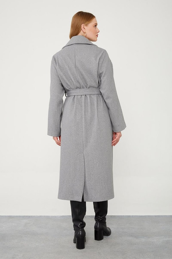 LevidorLevidor Gri Kuşak Bağlamalı Kaşe Kaban