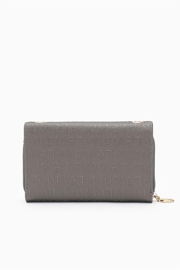 LevidorLevidor Gri Monogram Baskılı Fermuarlı Cüzdan