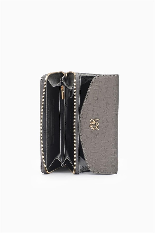 LevidorLevidor Gri Monogram Baskılı Fermuarlı Cüzdan